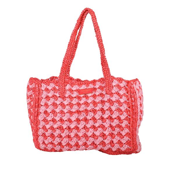 Kate Spade High Tide Striped Crochet Raffia Medium Tote Bag - Ladybug - NWT